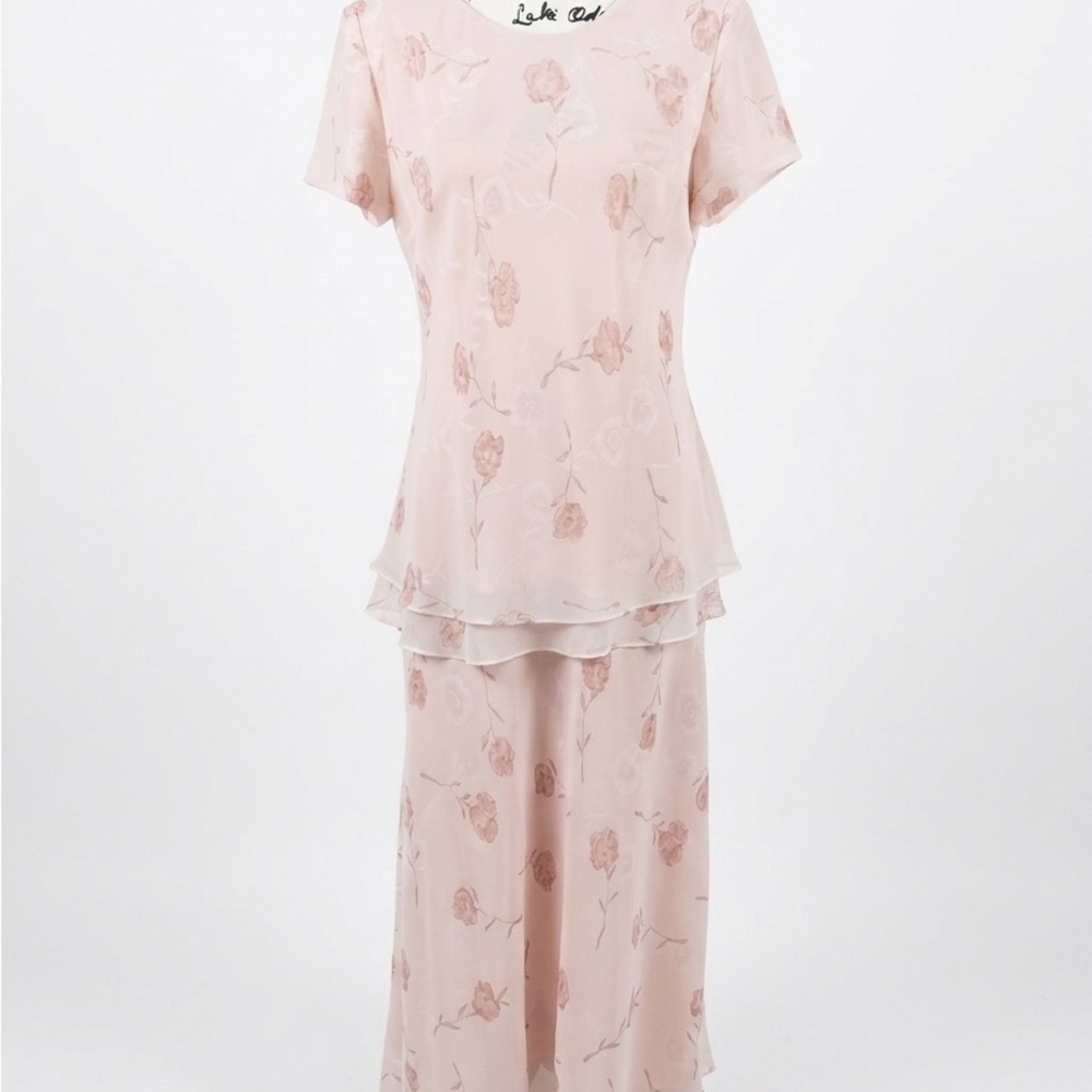 2 Piece SET-Soft PINK Floral Two-Piece Dress Set SIZE 12 MISSES